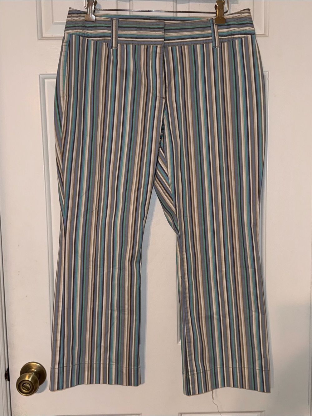 Sigrid Olsen Striped pastel Blue, Cream & Gray capri pants cotton spandex 10